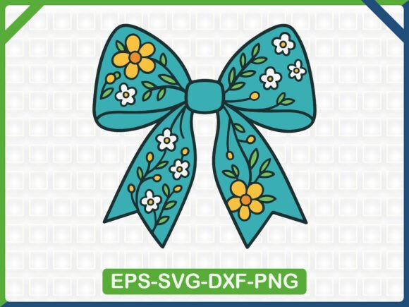 Blue Flower Bow Embroidery Design