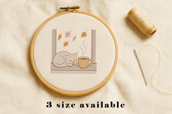 Cat Coffee Window Embroidery File