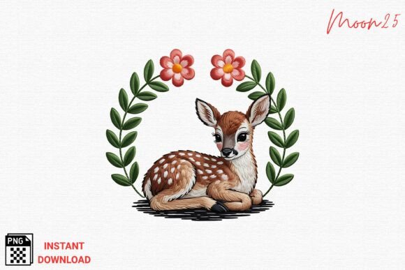 Cute Baby Deer Embroidery PNG