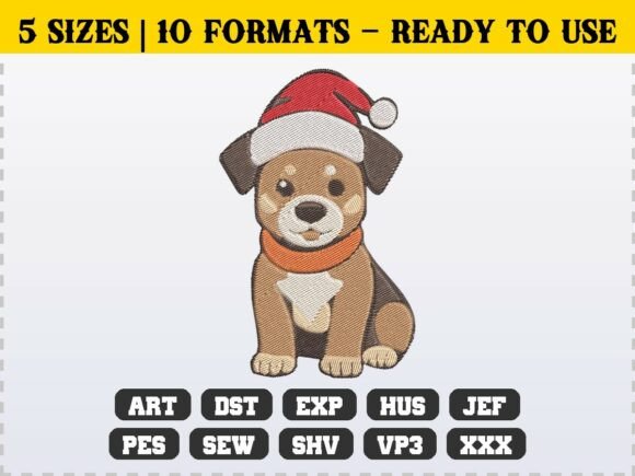 Cute Holiday Puppy Christmas Embroidery