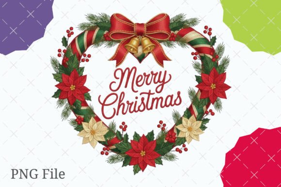 Faux Embroidery Merry Christmas Wreath