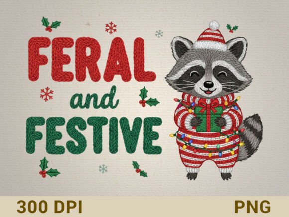 Feral and Festive Raccoon Embroidery