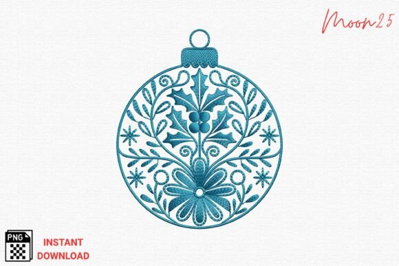 Floral Christmas Ornament Embroidery PNG