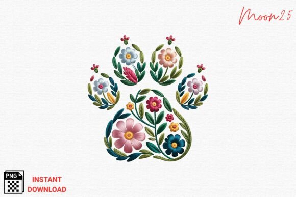 Floral Paw Print Embroidery PNG