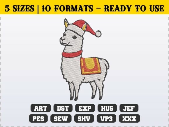 Funny Llama Santa Christmas Embroidery