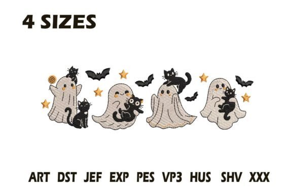 Ghost and Black Cat Embroidery Design