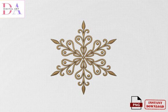 Golden Snowflake Embroidery PNG