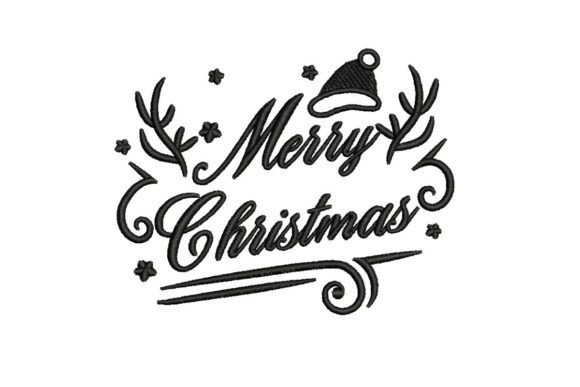 Merry Christmas Calligraphy with Santa Hat & Antlers
