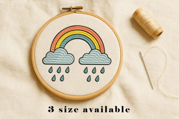 Rainbow Cloud Rain Embroidery Design