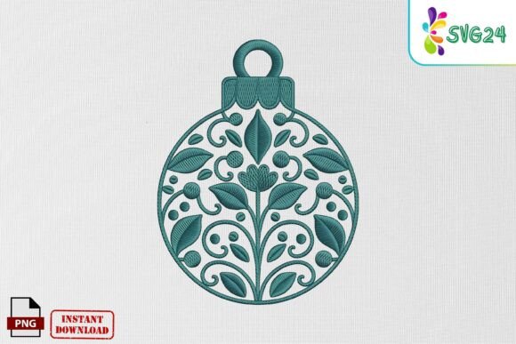 Teal Floral Ornament Embroidery PNG