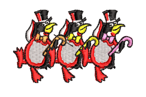 Three Penguins in Top Hats Embroidery