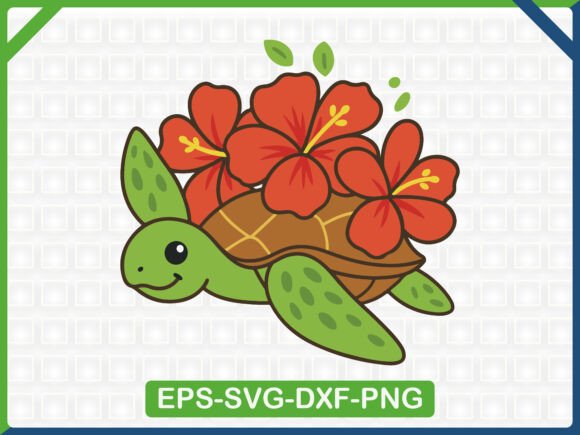 Turtle with Hibiscus Embroidery Design