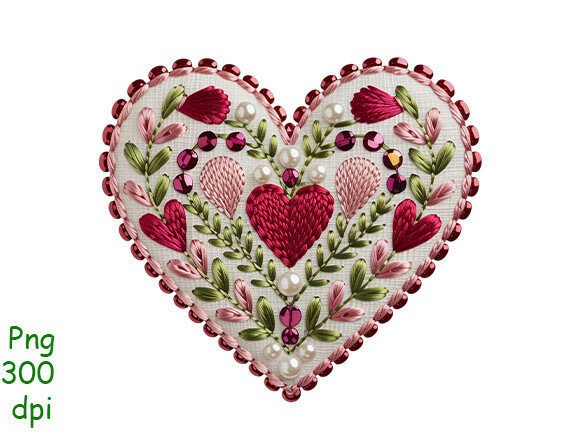 Valentive Embroidery Heart PNG Craft